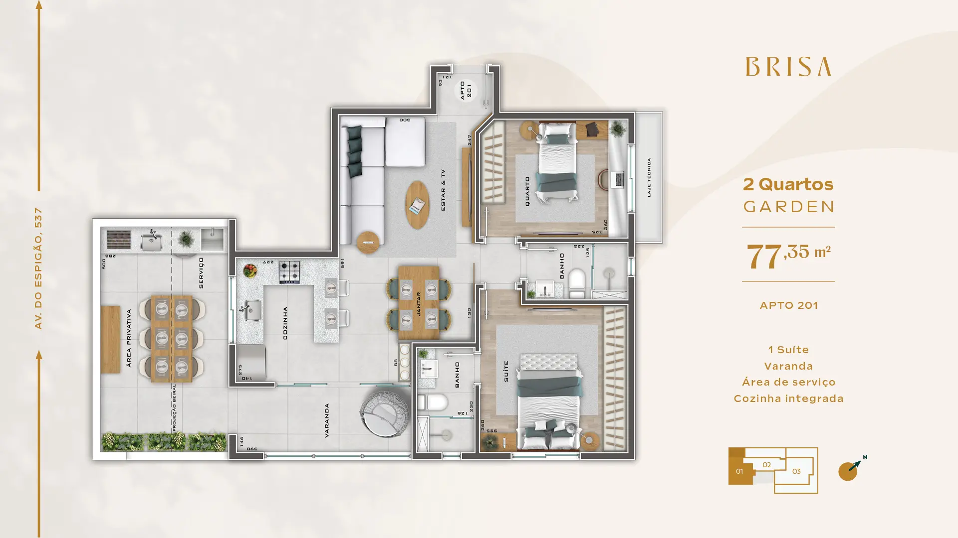 2 Quartos Garden - 77,35 m²