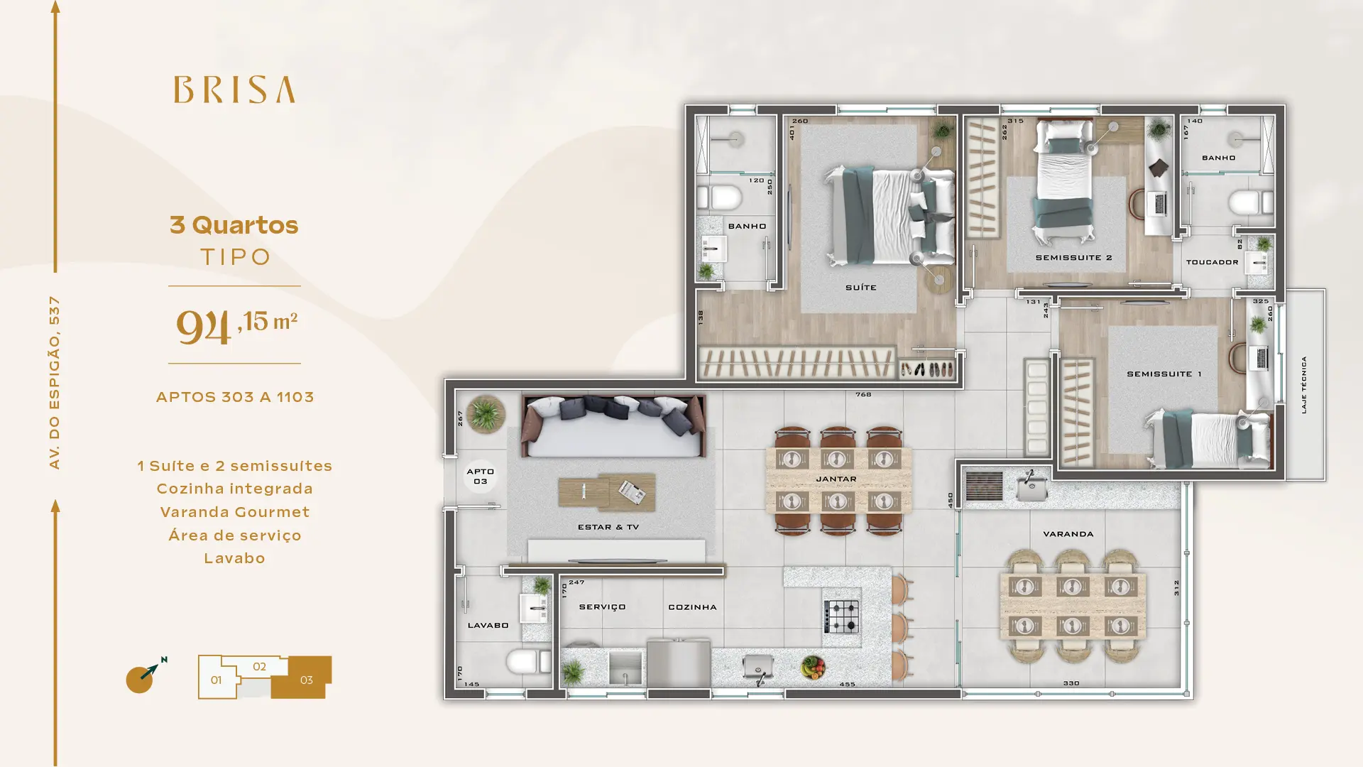 3 Quartos Tipo - 94 m²