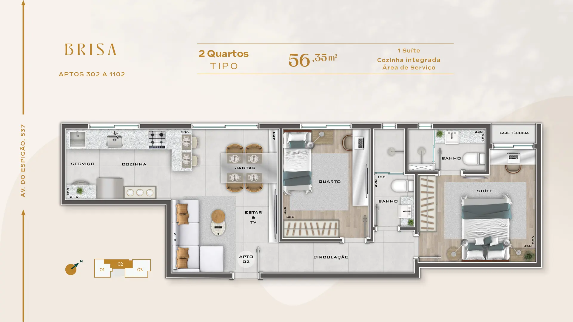 2 Quartos Tipo - 56,35 m²