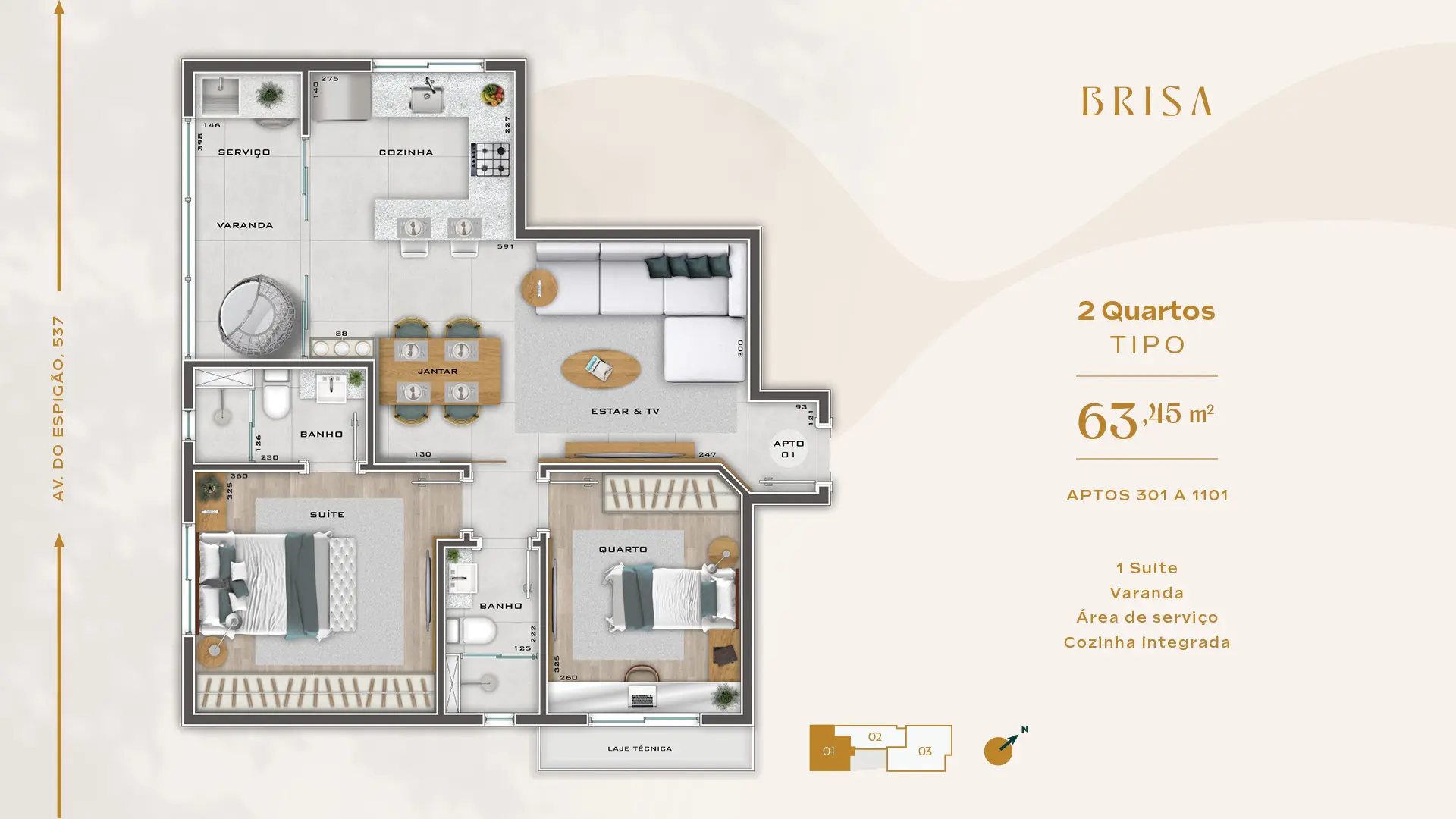 2 Quartos Tipo - 63,45 m²