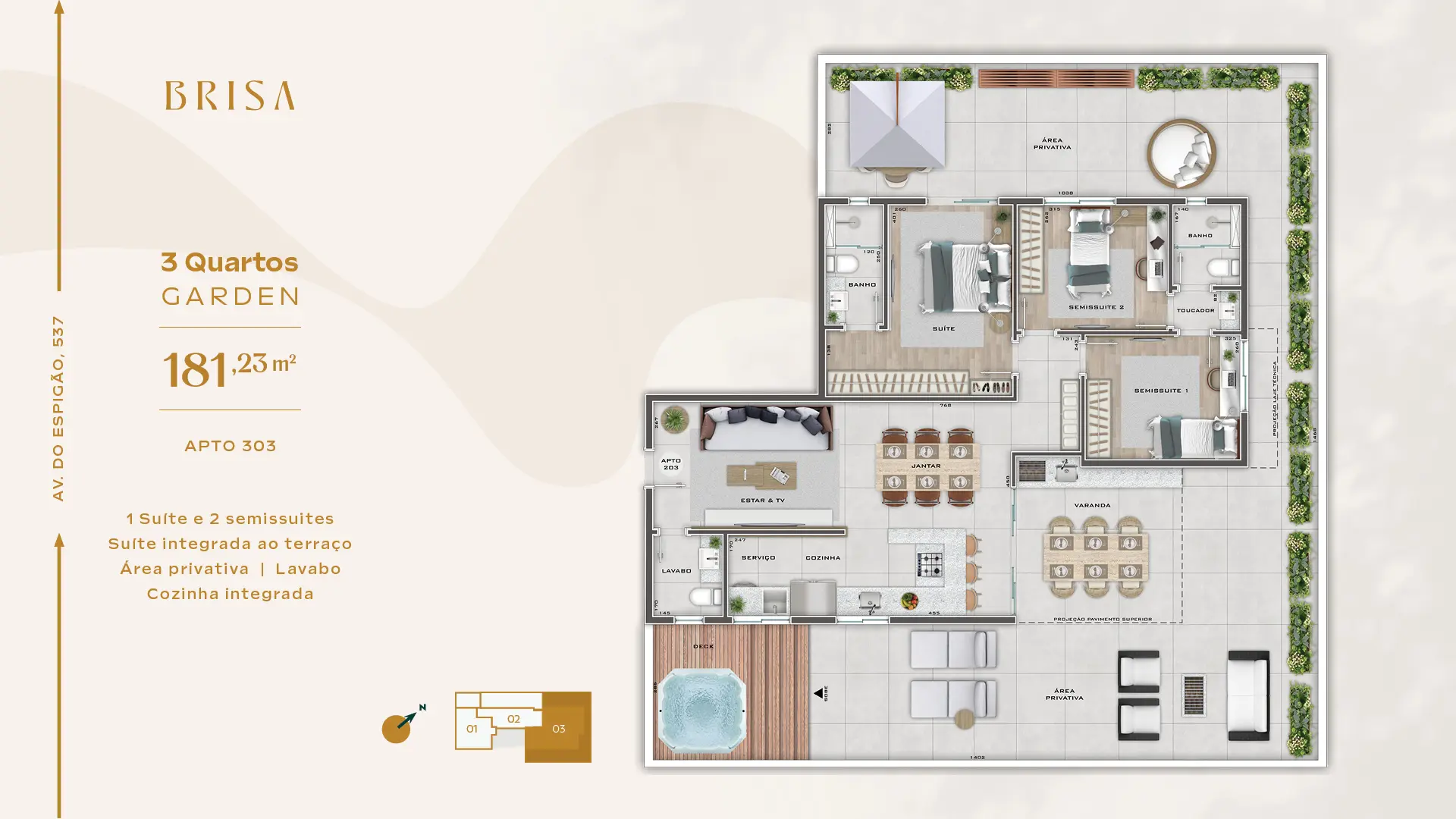 3 Quartos Garden - 181,23 m²