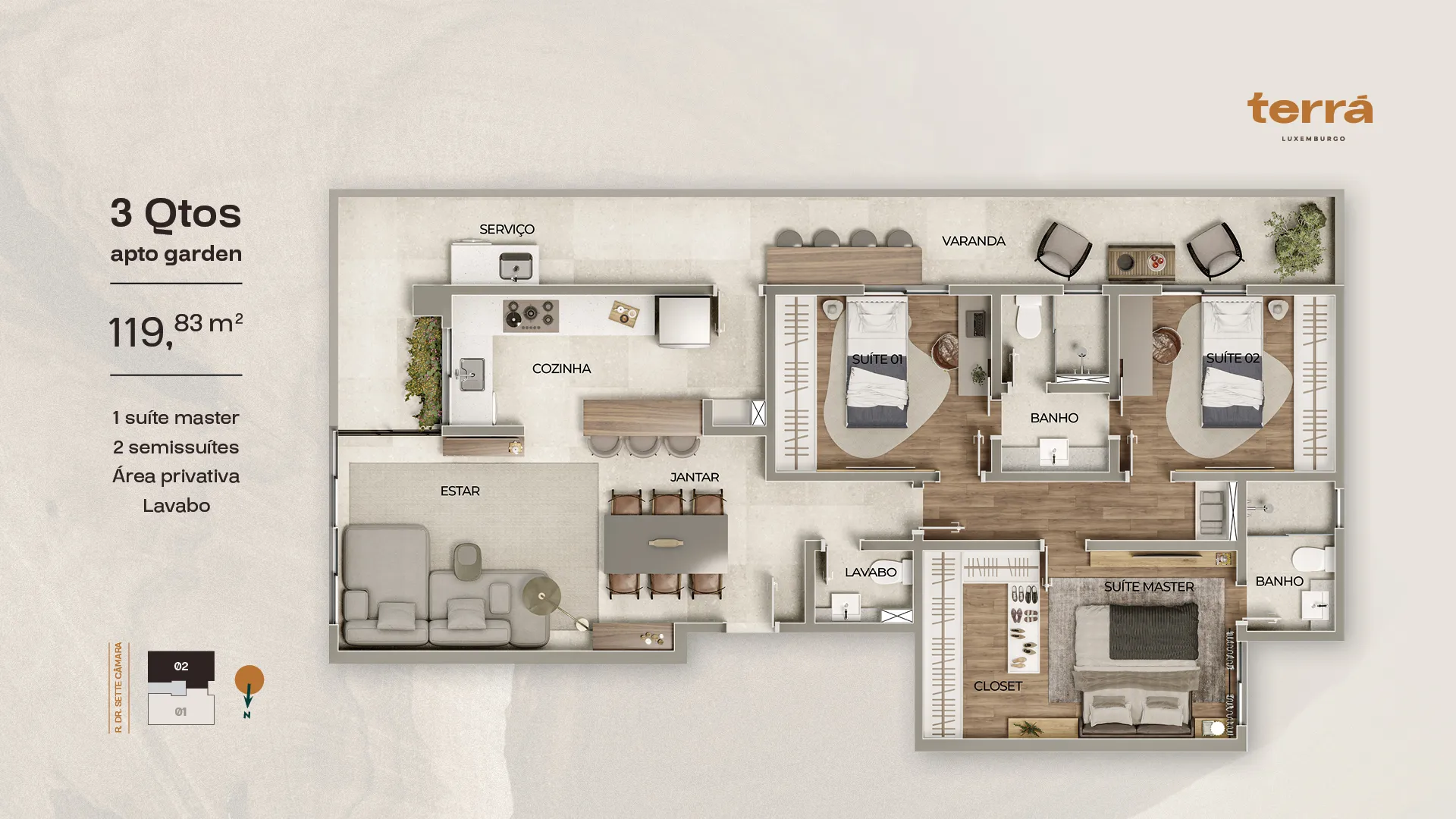 3 Quartos Garden - 119,83 m²