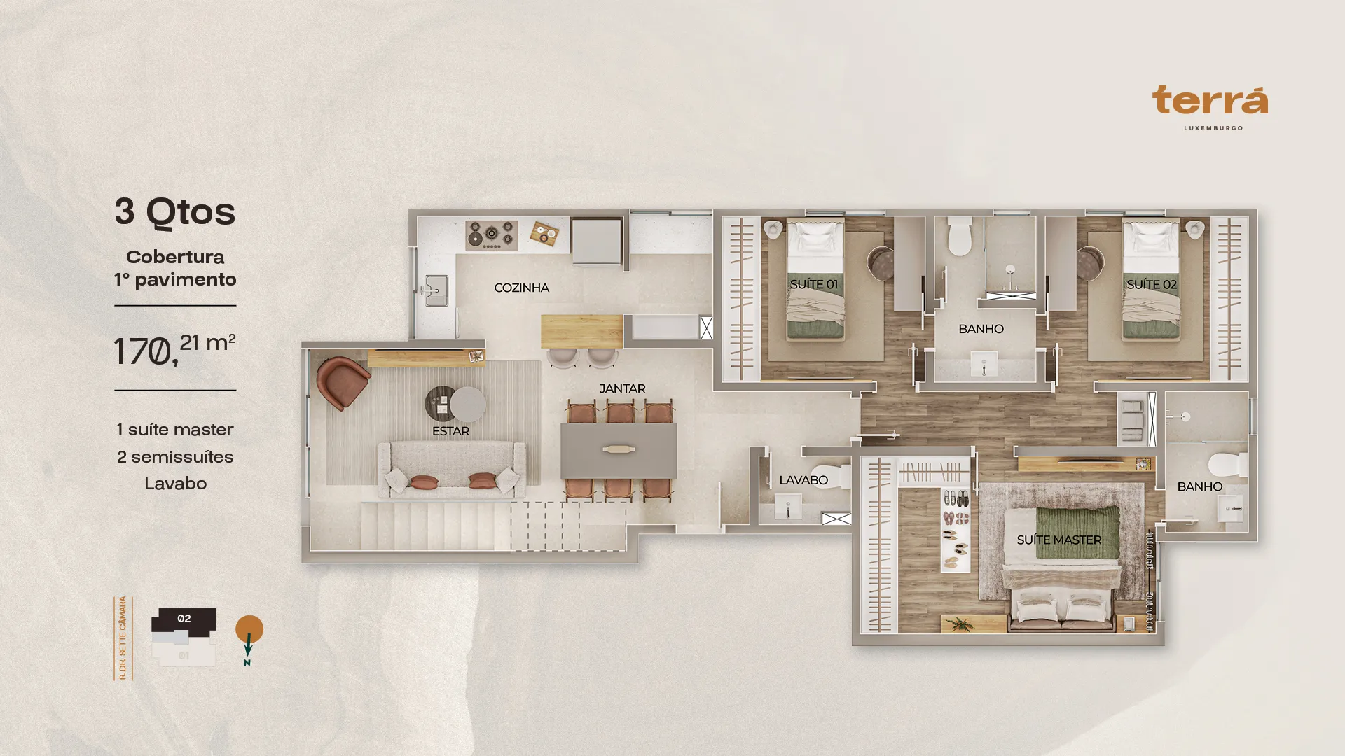 3 Quartos Cobertura - 170 m²